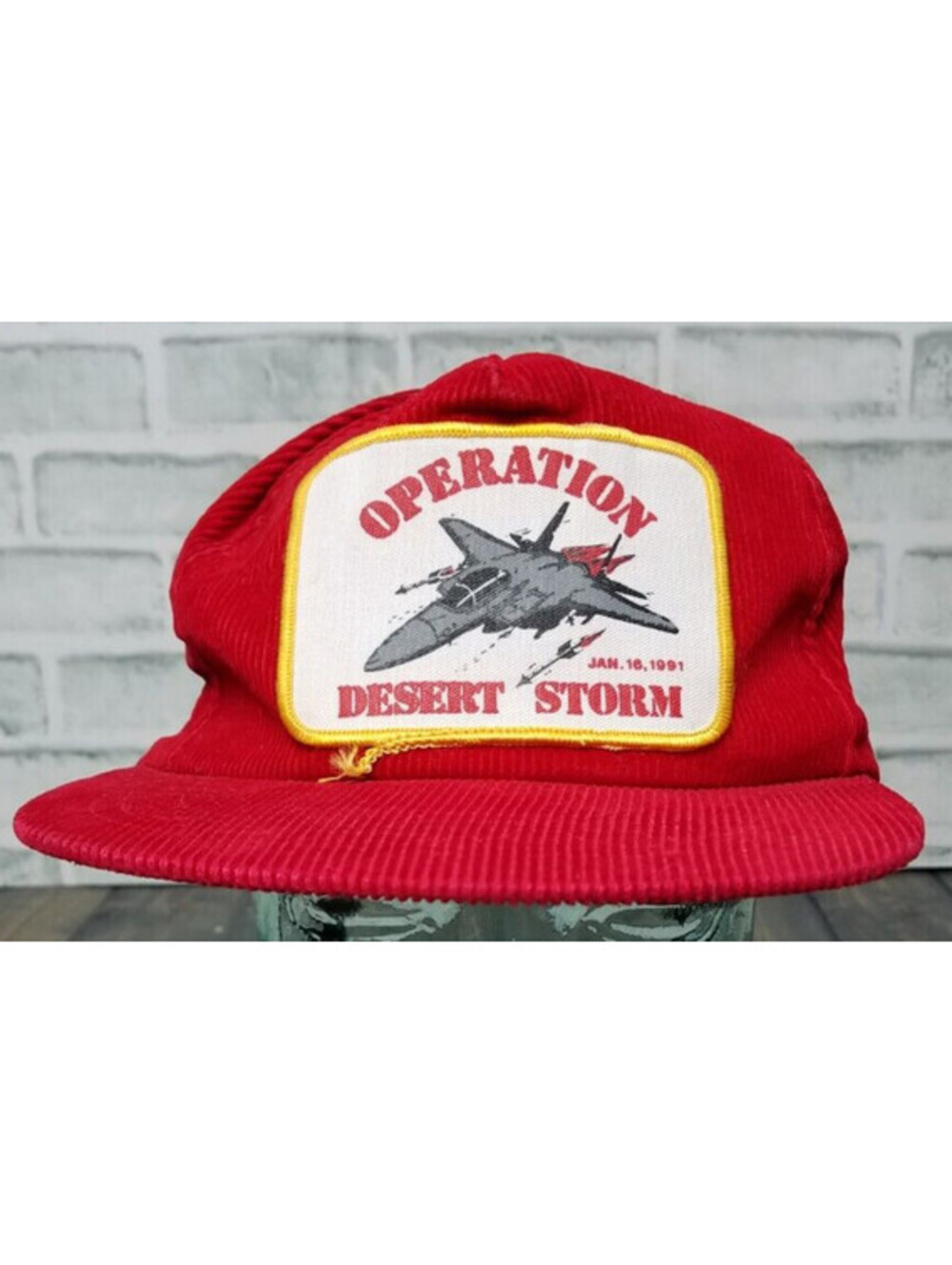 Vintage Operation Desert Storm PATCH Corduroy RED Hat Cap Snapback Jan 16 1991